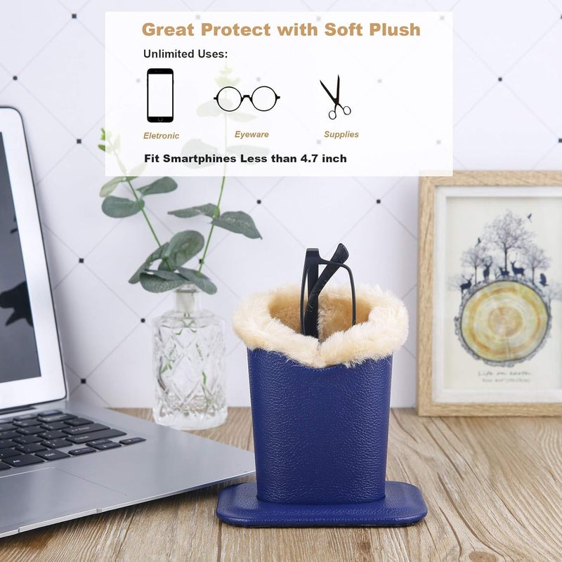 Siveit Eyeglass Holders, PU Leather Eyeglass Holder Stands with Soft Plush Lining - 2 Packs (Black, Navy) - Image 3