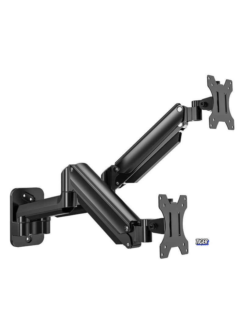 TIGER Dual Monitor Wall Mount – Gas Spring Monitor Wall Arm for 17-32 Inch Screens, Holds Up to 18lbs, VESA 75x75/100x100mm, Adjustable Wall-Mounted Monitor Stand for 2 Monitors  - Image 1