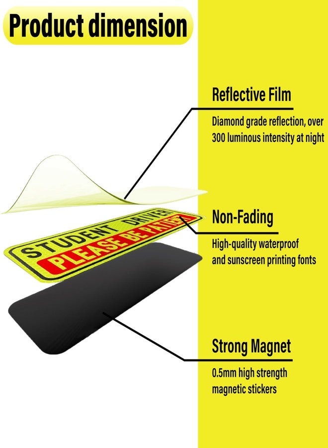 BFXM 4 PCS Student Driver Magnet for Car, Please Be Patient Student Driver, Funny Magnetic New Driver Safety Warning Bumper Sticker Signs, Reusable Movable Rookie Driver Reflective Magnets Stickers - Image 3