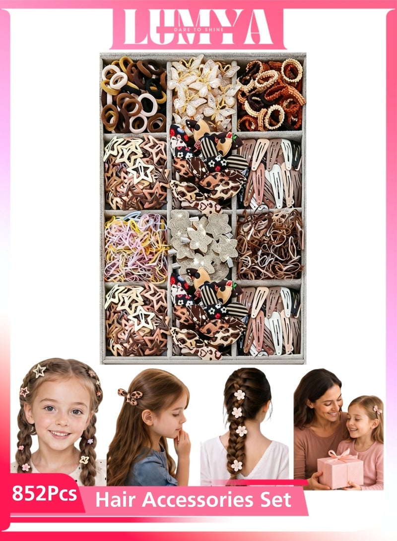 LUMYA 852Pcs Hair Clips Set for Girls, High Elasticity and Non-Slip, Hair Ties Band Set, Hair Accessories for Kids, Hair Ties for Girls, Hair Bands for Girls, Hair Elastic for Girls Daily Styling, School Wear, Birthday Parties and Holiday Gifts (Multicolor) - Image 1