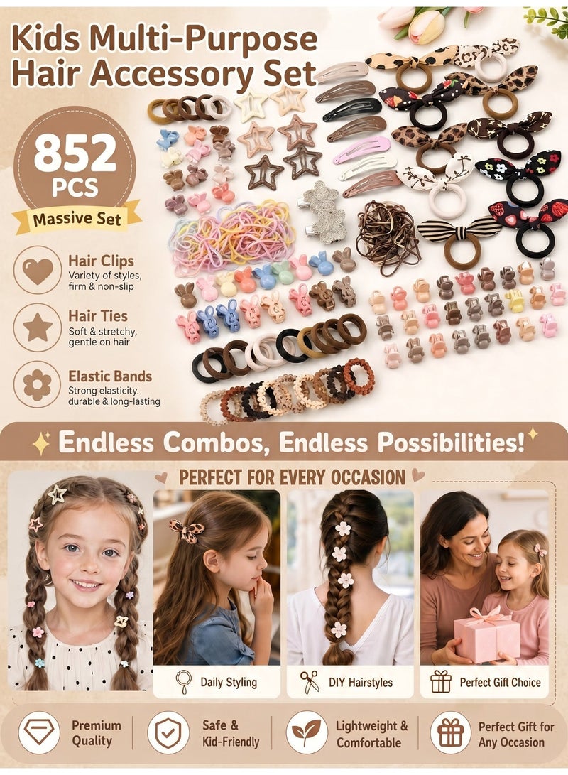 LUMYA 852Pcs Hair Clips Set for Girls, High Elasticity and Non-Slip, Hair Ties Band Set, Hair Accessories for Kids, Hair Ties for Girls, Hair Bands for Girls, Hair Elastic for Girls Daily Styling, School Wear, Birthday Parties and Holiday Gifts (Multicolor) - Image 3