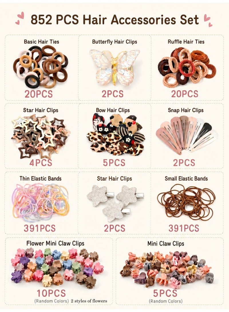 LUMYA 852Pcs Hair Clips Set for Girls, High Elasticity and Non-Slip, Hair Ties Band Set, Hair Accessories for Kids, Hair Ties for Girls, Hair Bands for Girls, Hair Elastic for Girls Daily Styling, School Wear, Birthday Parties and Holiday Gifts (Multicolor) - Image 2