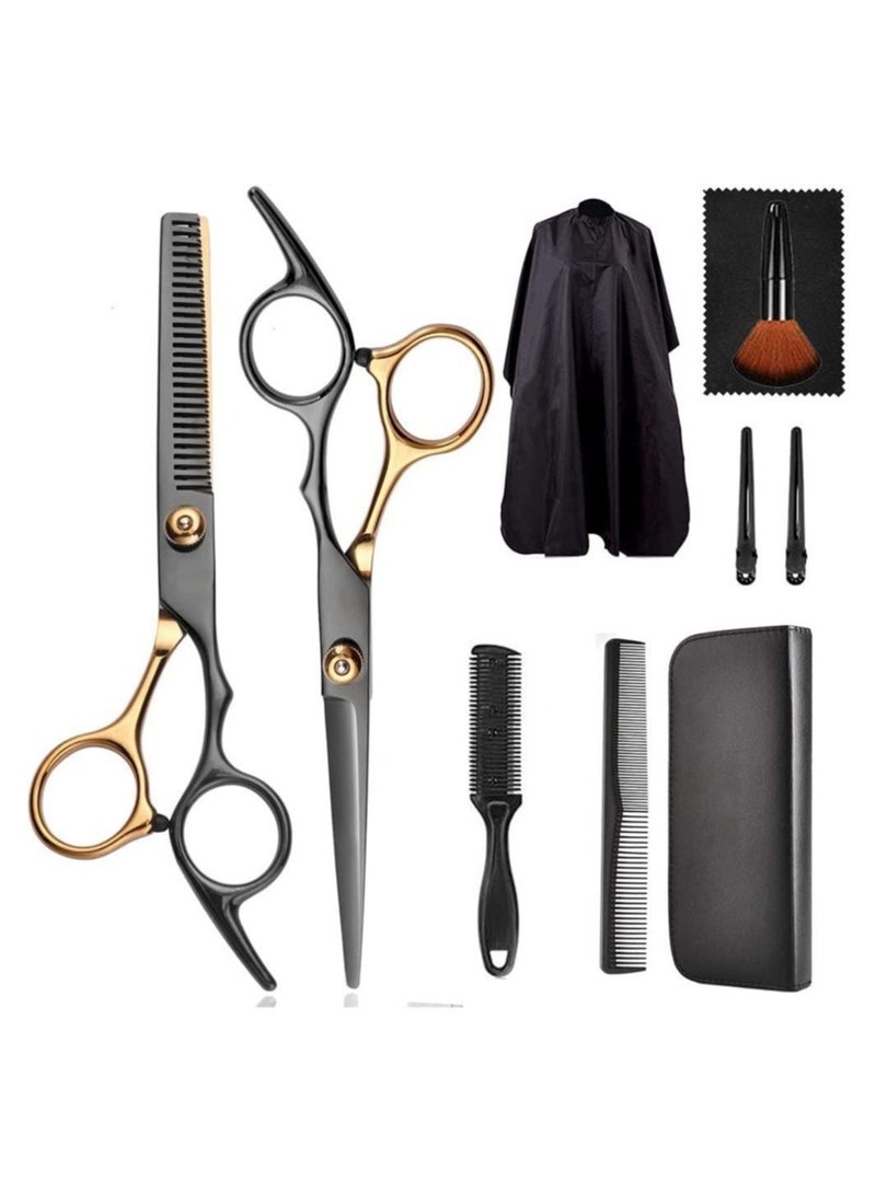 Generic 10 PCS Hair Cutting Scissors Set, Professional Haircut Scissors Kit with Cutting Scissors,Thinning Scissors, Comb,Cape, Clips, Hairdressing Shears Set for Barber, Salon, Home - Image 1