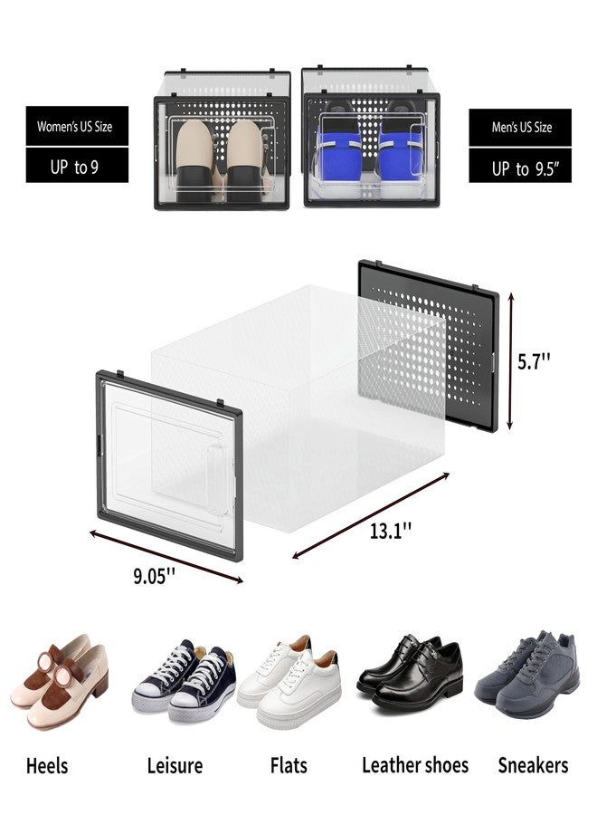 Seseno 12 Pack Shoe Storage Bins, Clear Plastic Stackable Shoe Organizer for Closet, Space Saving Foldable Shoe Rack, Shoe Box Sneaker Holder Container, Black Frame - Image 3