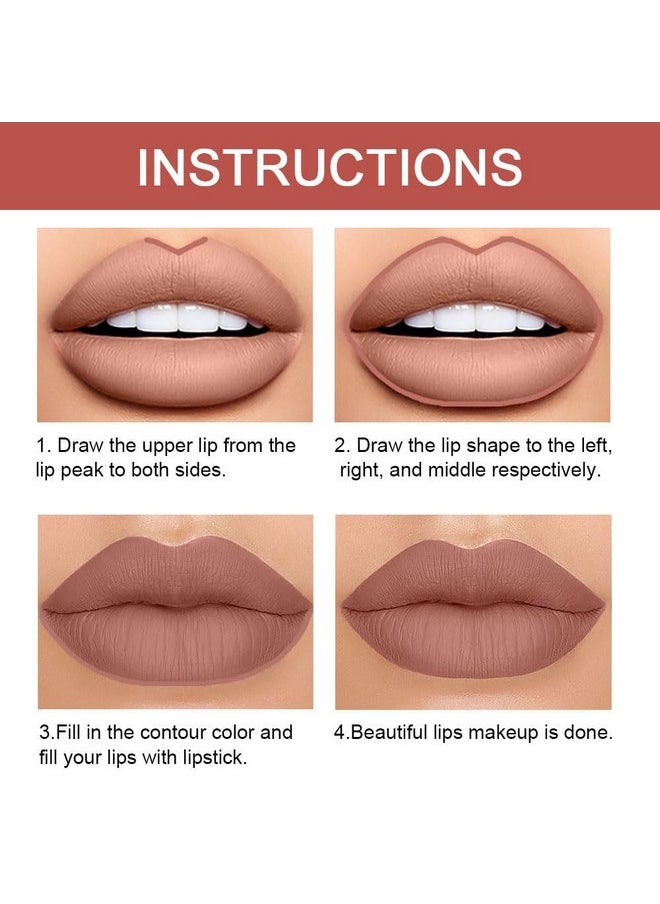 evpct 1Pcs Nude Brown Lip Liner And Lipstick Set Kit For Women Dnm Matte Lips Kit With Lip Liner Lip Stains Long Lasting Waterproof 24 Hour Lipstick And Lip Liners Combo Lipliners Pencil Set 12#  - Image 4