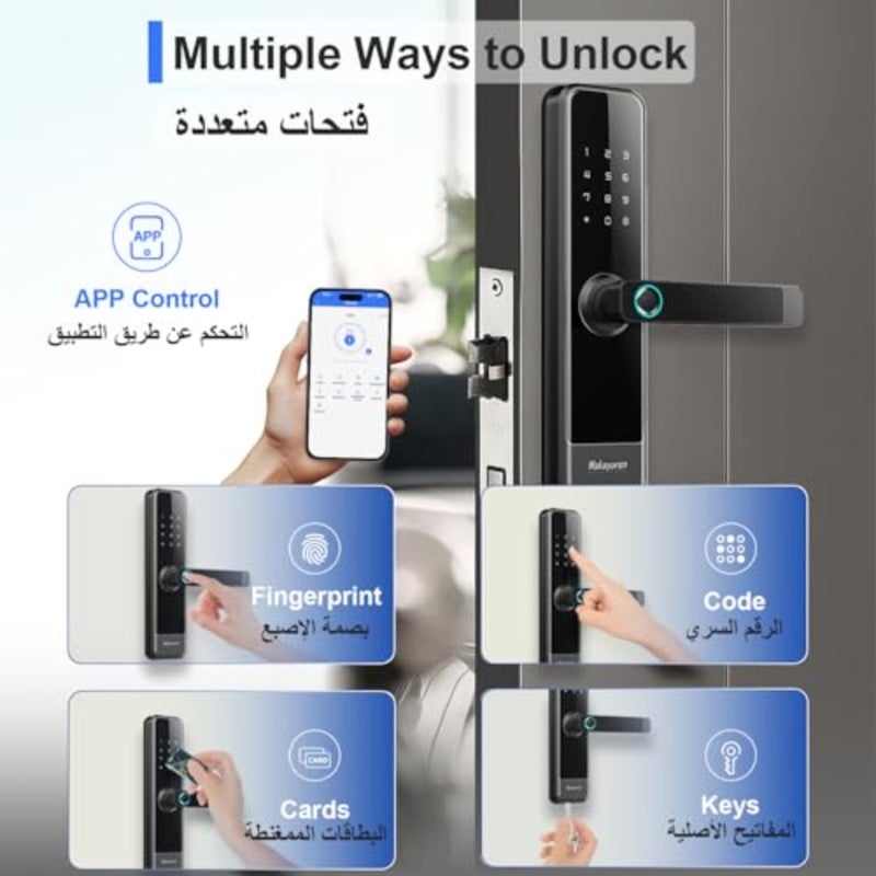 Smart Fingerprint Door Lock work with TTLock App via Bluetooth, 5 Unlock Ways Fingerprint/Code/7*Card/2*Key/App,4585 Mortise and Anti-Theft Button, (4*AA Battery included) M305TT - Image 2