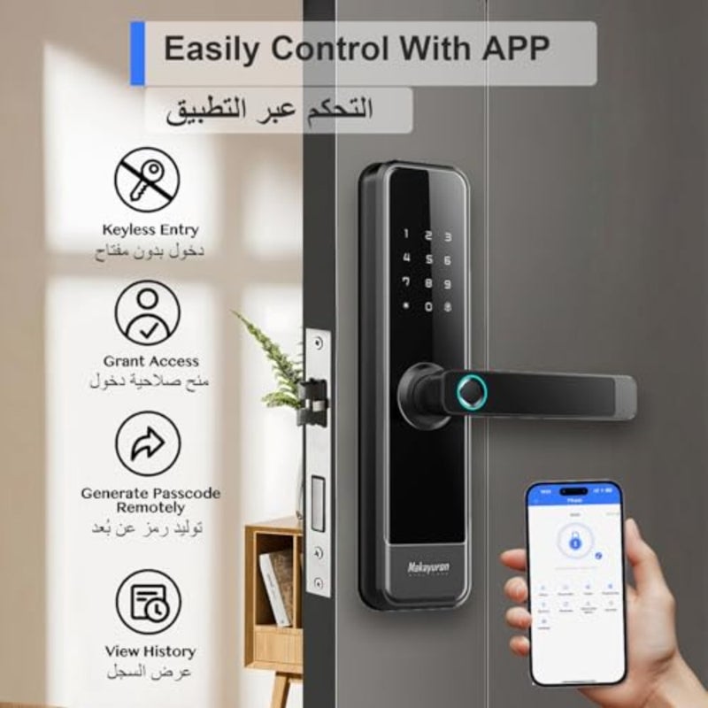 Smart Fingerprint Door Lock work with TTLock App via Bluetooth, 5 Unlock Ways Fingerprint/Code/7*Card/2*Key/App,4585 Mortise and Anti-Theft Button, (4*AA Battery included) M305TT - Image 5