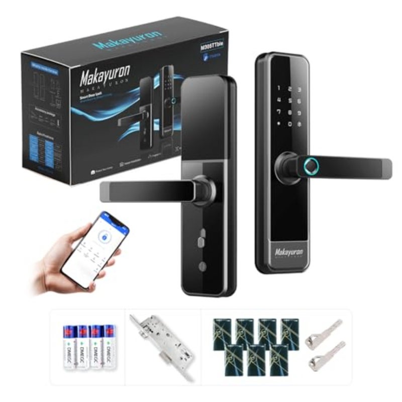 Smart Fingerprint Door Lock work with TTLock App via Bluetooth, 5 Unlock Ways Fingerprint/Code/7*Card/2*Key/App,4585 Mortise and Anti-Theft Button, (4*AA Battery included) M305TT - Image 1