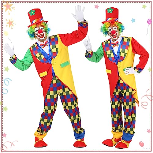 Yahenda 7 Pcs Clown Costume Set Halloween Cosplay Clown Red Nose Wig Shoes Hat Accessories Circus Carnival Party(L) - Image 2