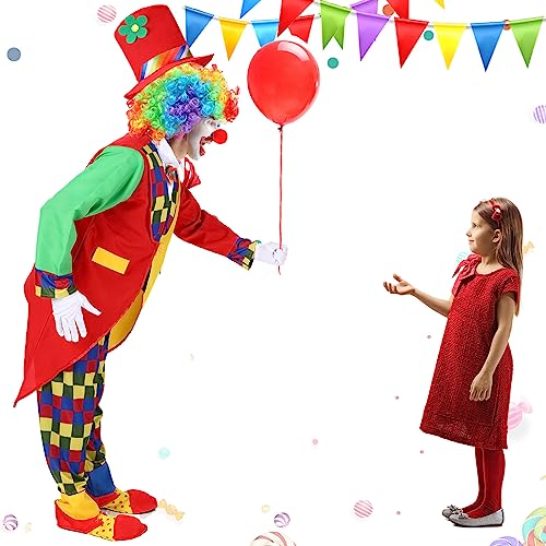 Yahenda 7 Pcs Clown Costume Set Halloween Cosplay Clown Red Nose Wig Shoes Hat Accessories Circus Carnival Party(L) - Image 4