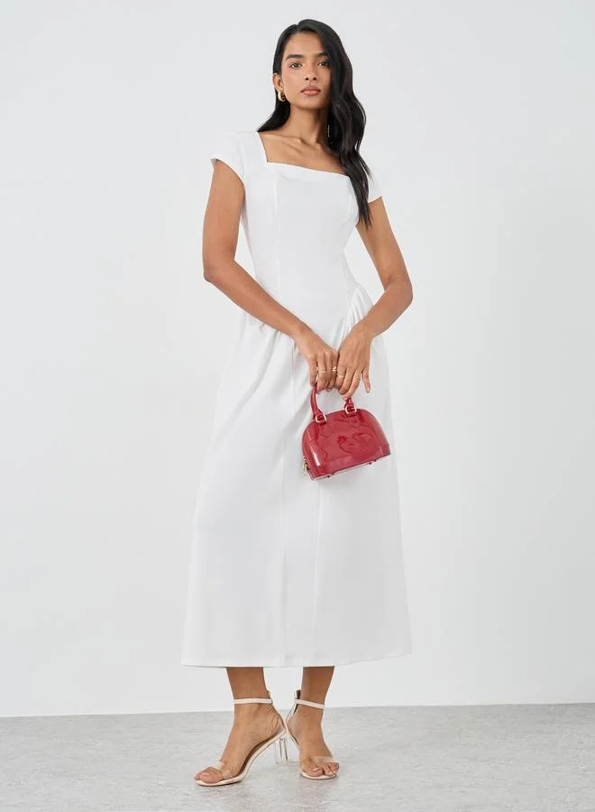 Take Two Take Two Solid Square Neck Short Sleeve Midi Dress