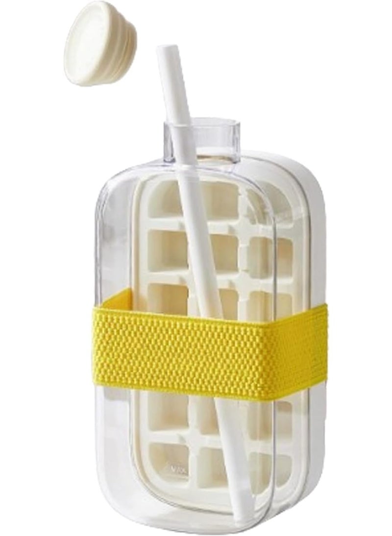 سوفام صينية مكعب ثلج خالية من اللمس، 2 في 1، زجاجة مكعب ثلج مع غطاء وعلبة، 800 مللي، قوالب مكعب ثلج من السيليكون المرن مع القش، يمكن إعادة استخدامها للقهي والعصائر والمشروبات (بيضاء) - Image 4