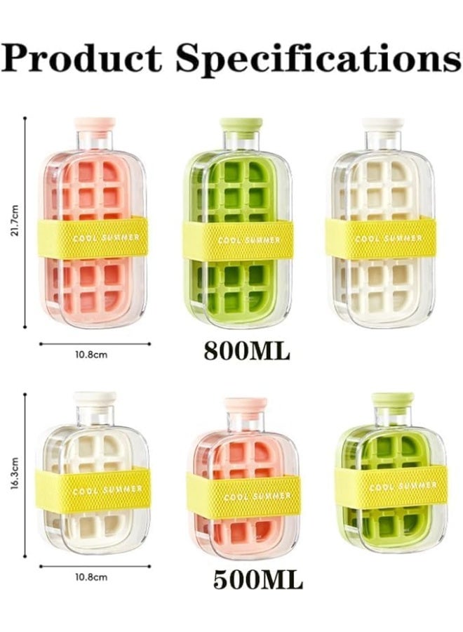 سوفام صينية مكعب ثلج خالية من اللمس، 2 في 1، زجاجة مكعب ثلج مع غطاء وعلبة، 800 مللي، قوالب مكعب ثلج من السيليكون المرن مع القش، يمكن إعادة استخدامها للقهي والعصائر والمشروبات (بيضاء) - Image 3