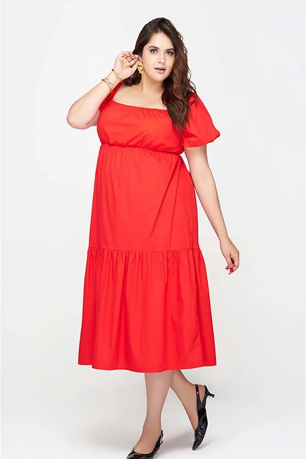 فيرجيو VIRGIO 100% Cotton Puff Sleeve Maxi Dress