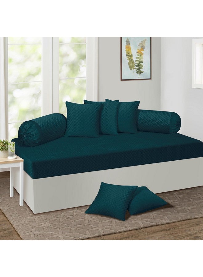 KINGLY Velvet Diwan Cover Set in Green Blue - Luxury Quilted Diwan Cover with Cushion and Bolster Covers for Home Décor - Image 1