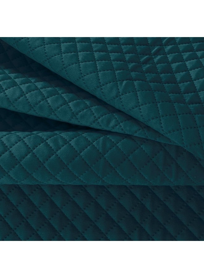 KINGLY Velvet Diwan Cover Set in Green Blue - Luxury Quilted Diwan Cover with Cushion and Bolster Covers for Home Décor - Image 3