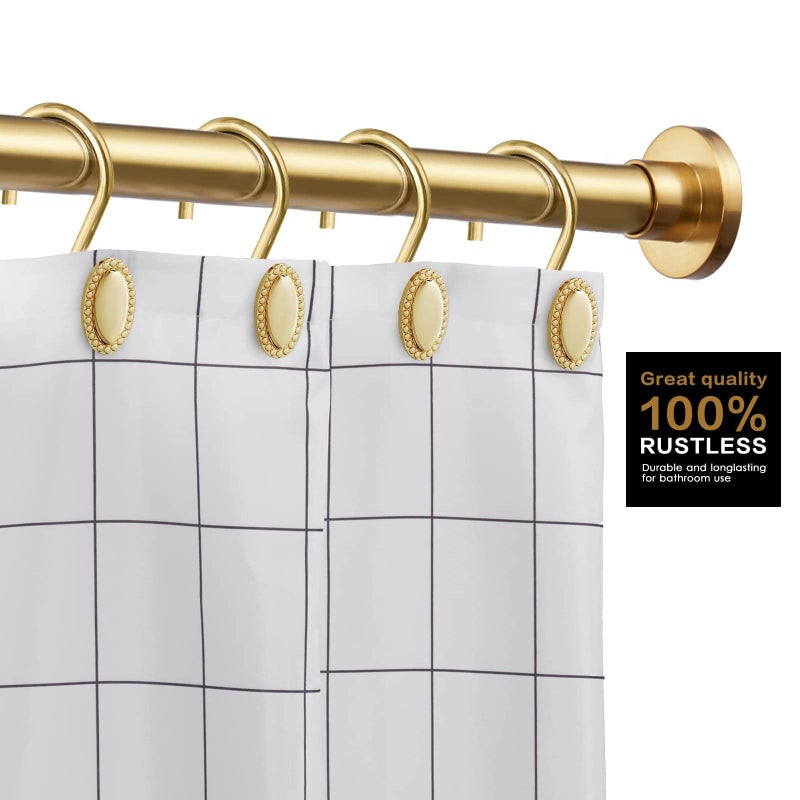 iToplin Gold Shower Curtain Hooks, Set of 12, Rust Resistant, Heavy Duty, Decorative Acrylic Shower Curtain Rings - Image 2