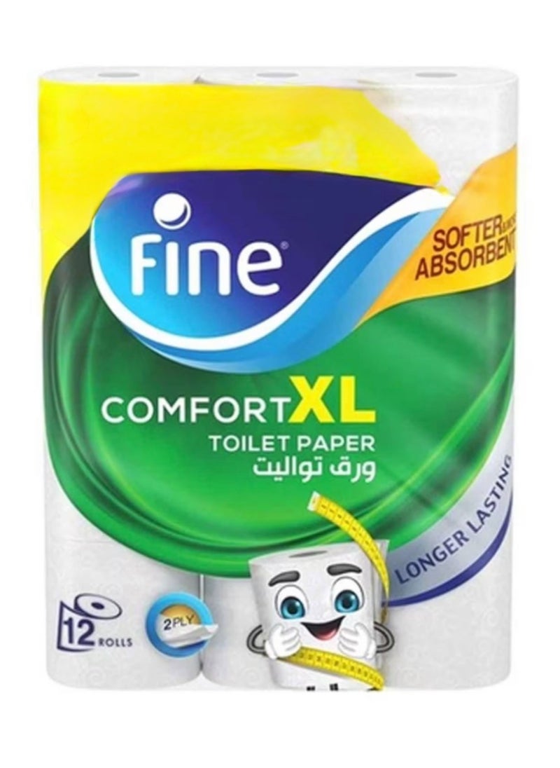 Fine Comfort Toilet Paper, XL, 2 Ply, 12 Rolls 