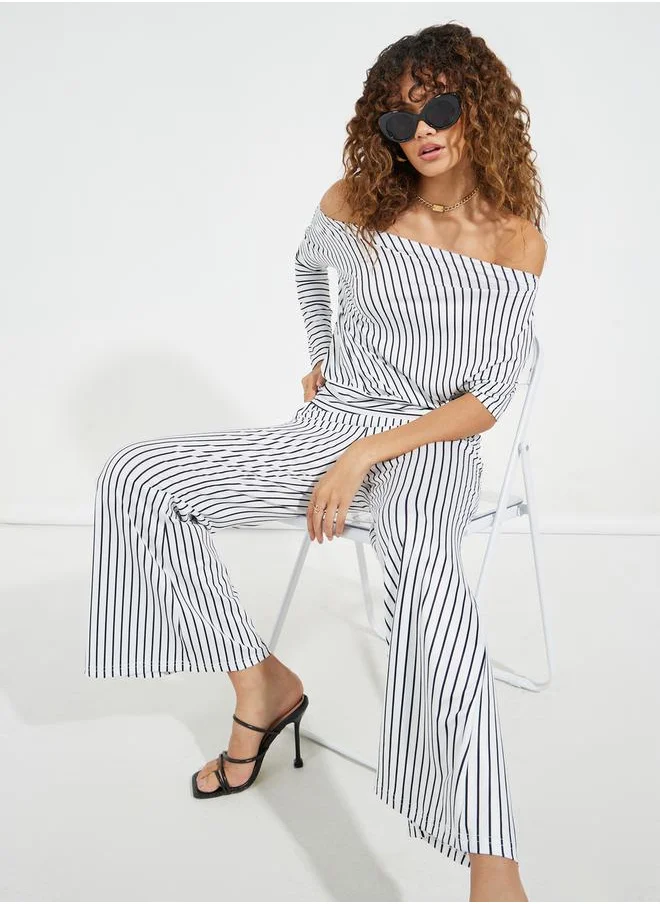 Causey Striped Off Shoulder Top & Flared Pants Co-Ords