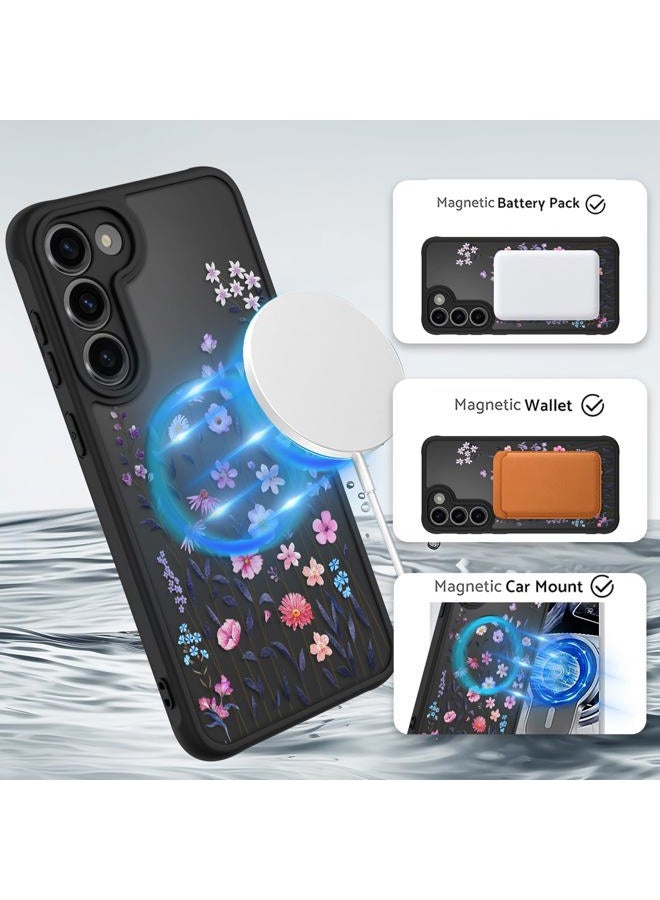 OOK Case for Samsung Galaxy S23 Plus 6.7 Inch (Wireless Charging Compatible) Floral Flowers Translucent Phone Cover Soft TPU + Hard PC Anti-Scratch Shockproof Magnetic Case for Women - Image 2