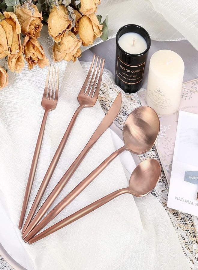 JUVIW 5-Piece Stainless Steel Silverware Set, Attractive Matte Finished Flatware Set, Serving for 1, Classic Cutlery Set for Home/Restaurant, Includes Dessert Spoons Forks - Rose - Image 3