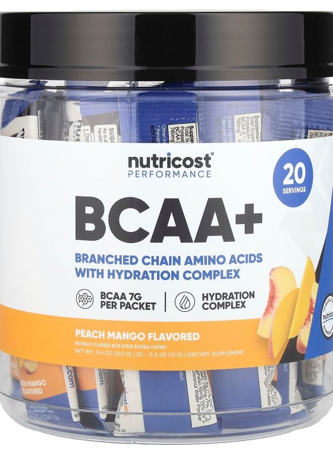 Nutricost Performance BCAA+ Peach Mango 20 Packets 0.5 oz (13 g) Each - Image 1
