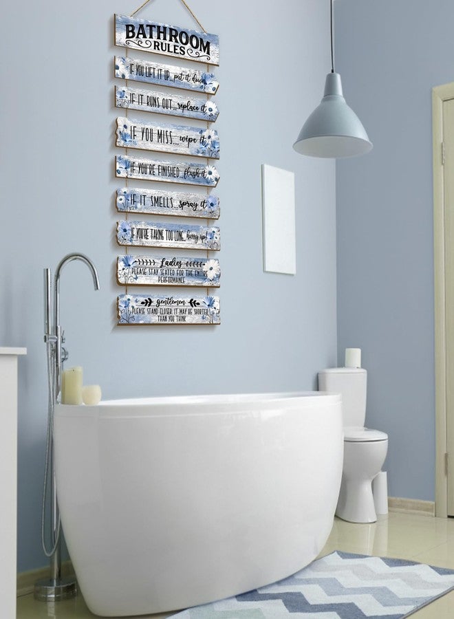 PEKCARGO Bathroom Wall Decor Funny Bathroom Signs Bathroom Rules Pictures Wall Art Decor Rustic Farmhouse Toilet Decor Wooden Sign (Blue Daisy) - Image 5
