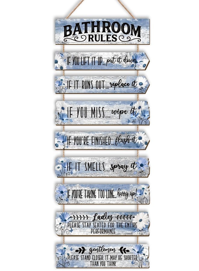PEKCARGO Bathroom Wall Decor Funny Bathroom Signs Bathroom Rules Pictures Wall Art Decor Rustic Farmhouse Toilet Decor Wooden Sign (Blue Daisy) - Image 1