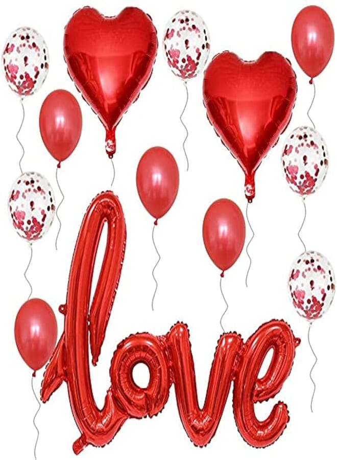 Secret 13pcs Balloons Kit, Love Hearts,Foil Balloons, Latex Balloons, Red Love Banner,with Ribbons