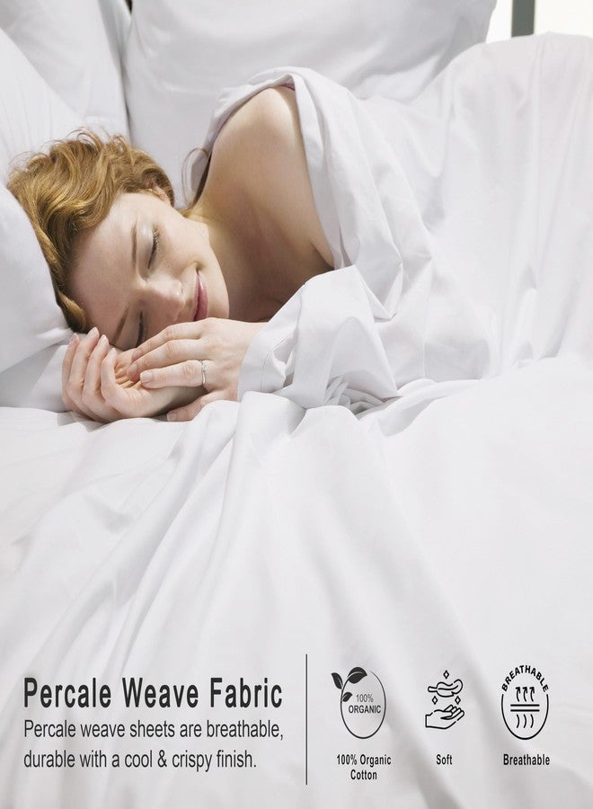 RUVANTI 100% Organic Cotton Sheets King Size, Percale Weave, GOTS Certified, 4-Piece Set, Deep Pocket 15", Crisp & Breathable, Soft Durable Bedding, Sábanas Algodón Orgánico - Bright White - Image 4