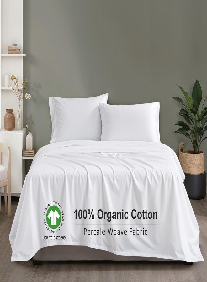 RUVANTI 100% Organic Cotton Sheets King Size, Percale Weave, GOTS Certified, 4-Piece Set, Deep Pocket 15", Crisp & Breathable, Soft Durable Bedding, Sábanas Algodón Orgánico - Bright White - Image 3
