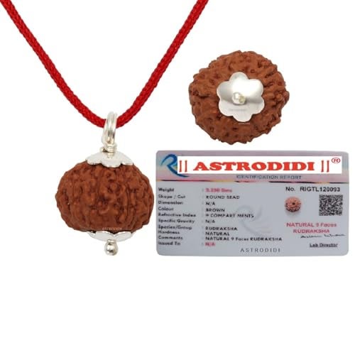 ASTRODIDI 9 Mukhi Rudraksha Original Certified Java Nine Face Small Size Silver Coated Rudraksh Pendant With Lab Report| Astrological Benefits | Unisex Design for Men & Women - Image 1