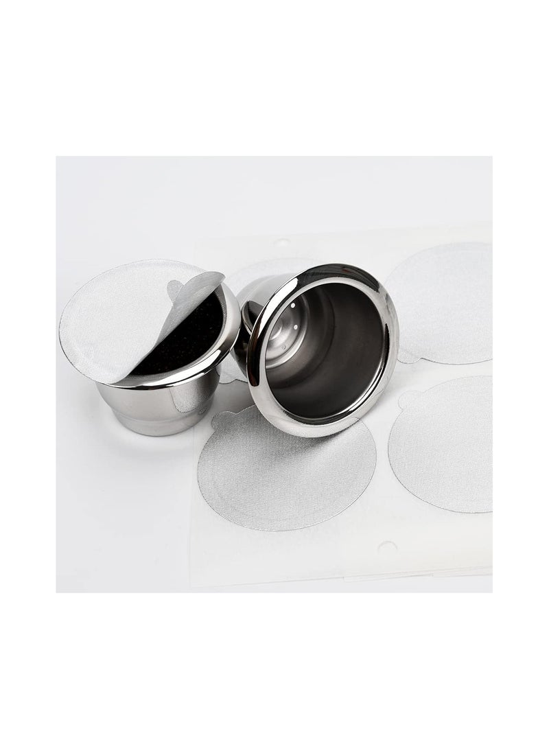 SOLARAE كبسولات إسبريسو قابلة لإعادة الاستخدام من الفولاذ المقاوم للصدأ مع أغطية من رقائق الألمنيوم - متوافقة مع آلات نسبرسو الأصلية (2 كوب + 100 غطاء) لصنع القهوة الصديقة للبيئة. - Image 5