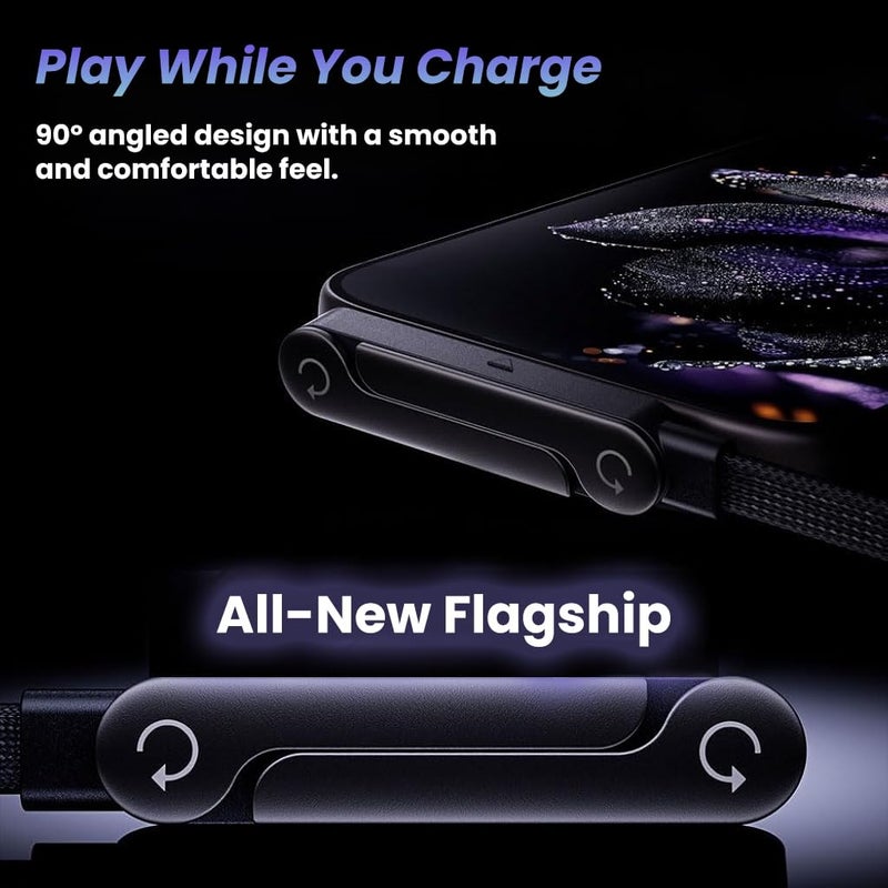 ELEPHANTBOAT® PD 240W TYPE C Charging Cable 6.6ft Flat Nylon Webbing Fast Charging Cable, Angled TYPE C Connector Design with Integrated Mini Folding Phone Stand - Image 4