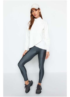 trendyol Cream White Cotton Zipper Detail Stand Collar Knitted Sports Sweatshirt TWOAW22SW0187  - Image 2
