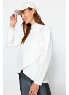 trendyol Cream White Cotton Zipper Detail Stand Collar Knitted Sports Sweatshirt TWOAW22SW0187  - Image 1