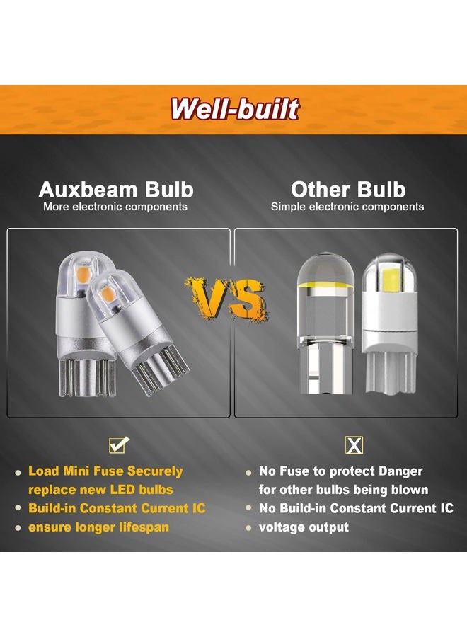 Auxbeam 194 T10 LED Bulbs Amber Yellow, Non-Polarity Extremely Bright 168 W5W Car Interior Lights, T10 Replacement Bulb for License Plate lights, Dome Map Light, Dashboard Lights, 2 PCS - Image 5
