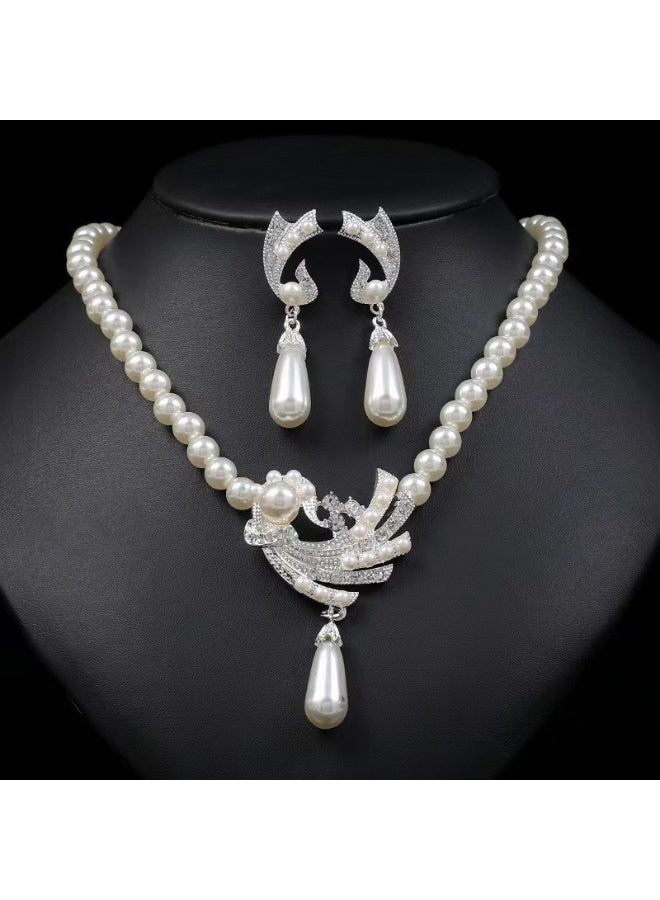 NIBEMINENT Pearl Necklace and Earring Set - Elegant Bridal Accessory for Stylish Weddings