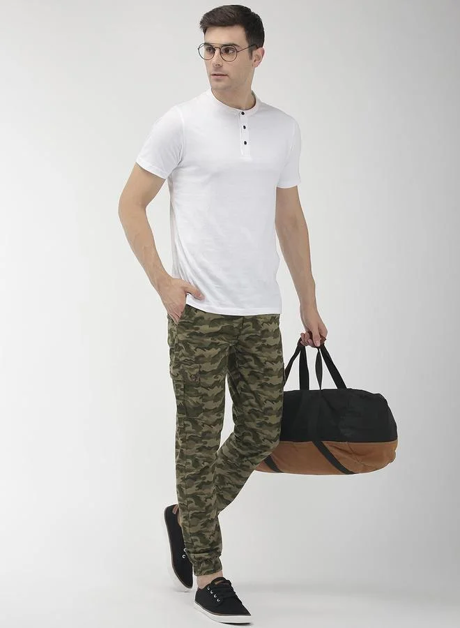 The Indian Garage Co Olive Men Olive Slim Fit Camouflage Cargo for Men | Best Price UAE