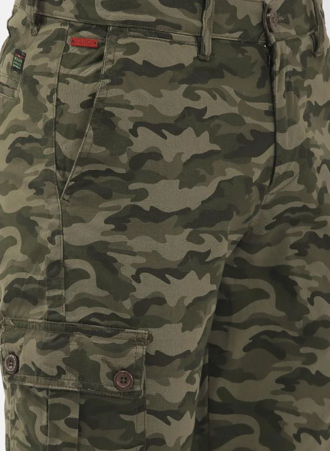 The Indian Garage Co Olive Men Olive Slim Fit Camouflage Cargo for Men | Best Price UAE