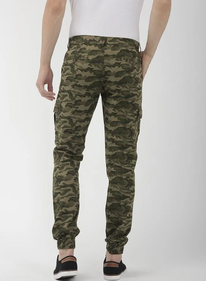 The Indian Garage Co Olive Men Olive Slim Fit Camouflage Cargo for Men | Best Price UAE