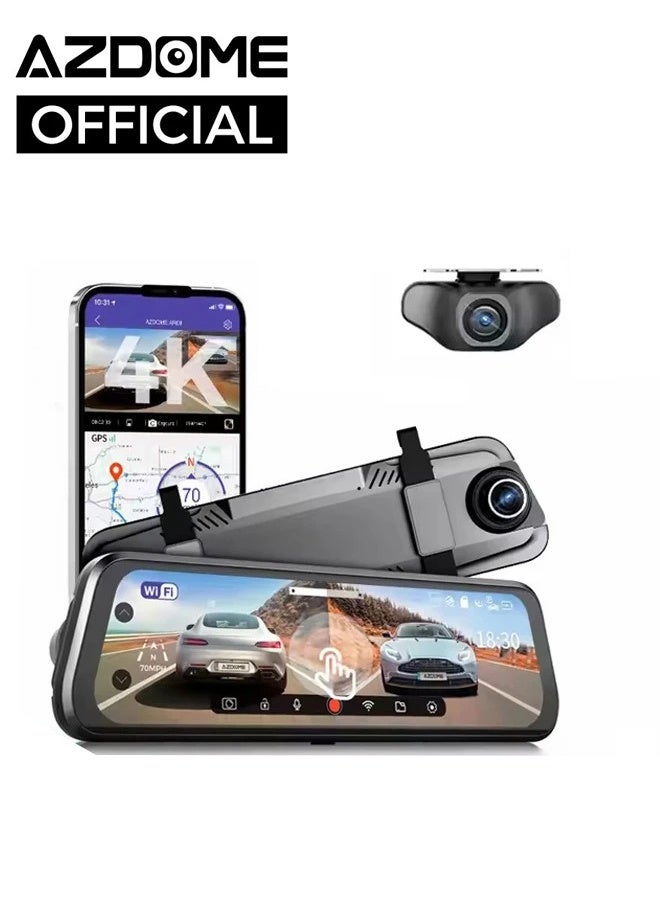 AZDOME Mirror Dash Cam Front 4K+1080P Rear View Mirror Camera for Cars Dual Camera With GPS WiFi 24H Parking Mode - Image 1