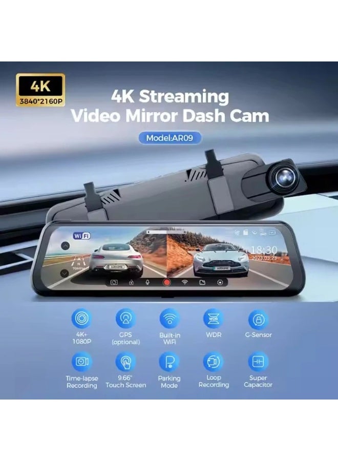 AZDOME Mirror Dash Cam Front 4K+1080P Rear View Mirror Camera for Cars Dual Camera With GPS WiFi 24H Parking Mode - Image 2