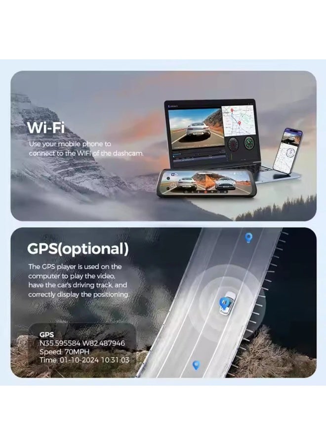 AZDOME Mirror Dash Cam Front 4K+1080P Rear View Mirror Camera for Cars Dual Camera With GPS WiFi 24H Parking Mode - Image 4