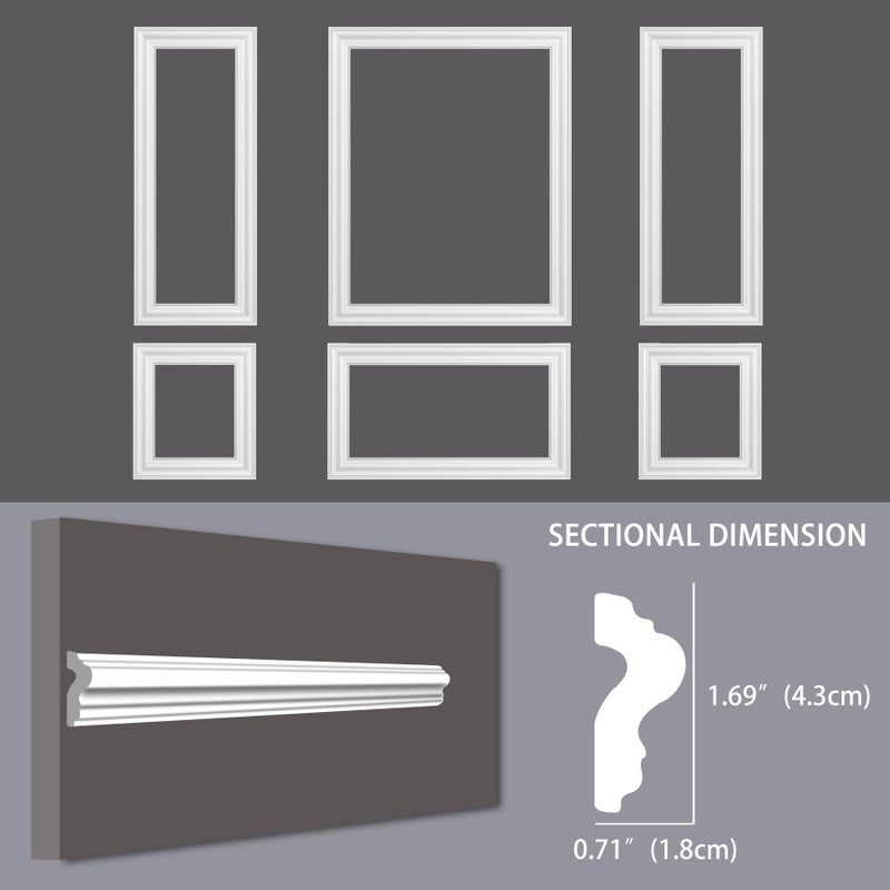 Lunghaa 6-Frame Premade Accent Wall Molding Kit, Ready-to-Assemble Wainscoting Panels, Pre-Cut Chair Rail Moulding Trim for Home DÃ©cor - Image 4