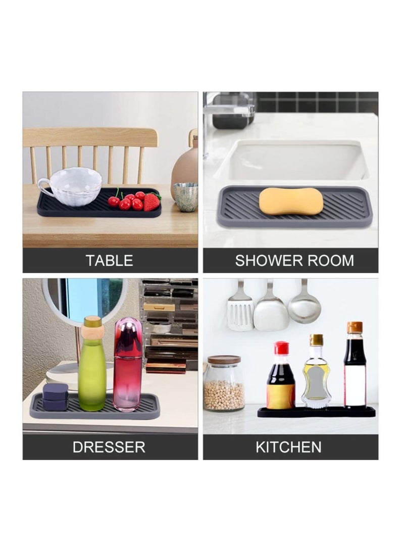 شو وو 2 Pack Silicone Sponge Holder, SYOSI Sink Organiser Tray, Soap and Holder for Kitchen Bathroom Washing Up liquid Storage Tray Mat Handsoap, Dish Brush, Dispenser (Black+Grey) - Image 3