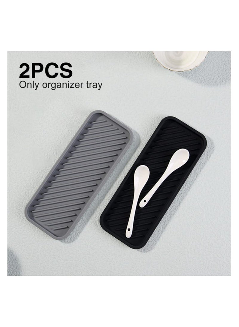 شو وو 2 Pack Silicone Sponge Holder, SYOSI Sink Organiser Tray, Soap and Holder for Kitchen Bathroom Washing Up liquid Storage Tray Mat Handsoap, Dish Brush, Dispenser (Black+Grey) - Image 5