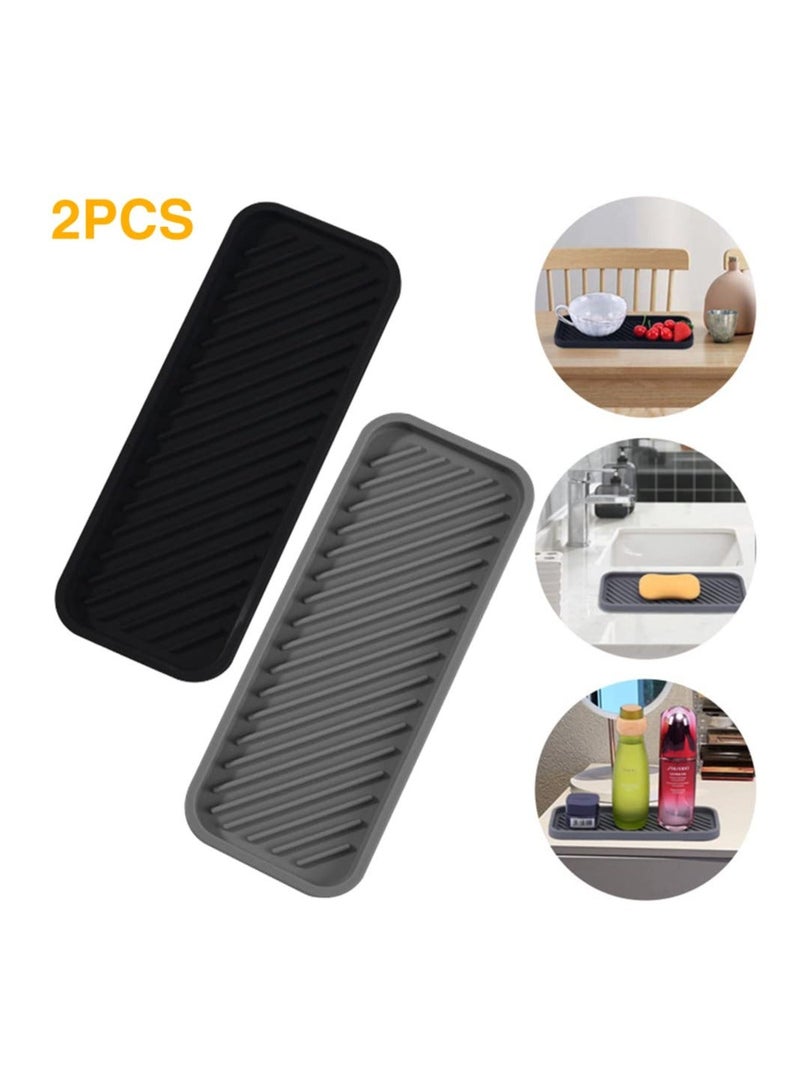 شو وو 2 Pack Silicone Sponge Holder, SYOSI Sink Organiser Tray, Soap and Holder for Kitchen Bathroom Washing Up liquid Storage Tray Mat Handsoap, Dish Brush, Dispenser (Black+Grey) - Image 4