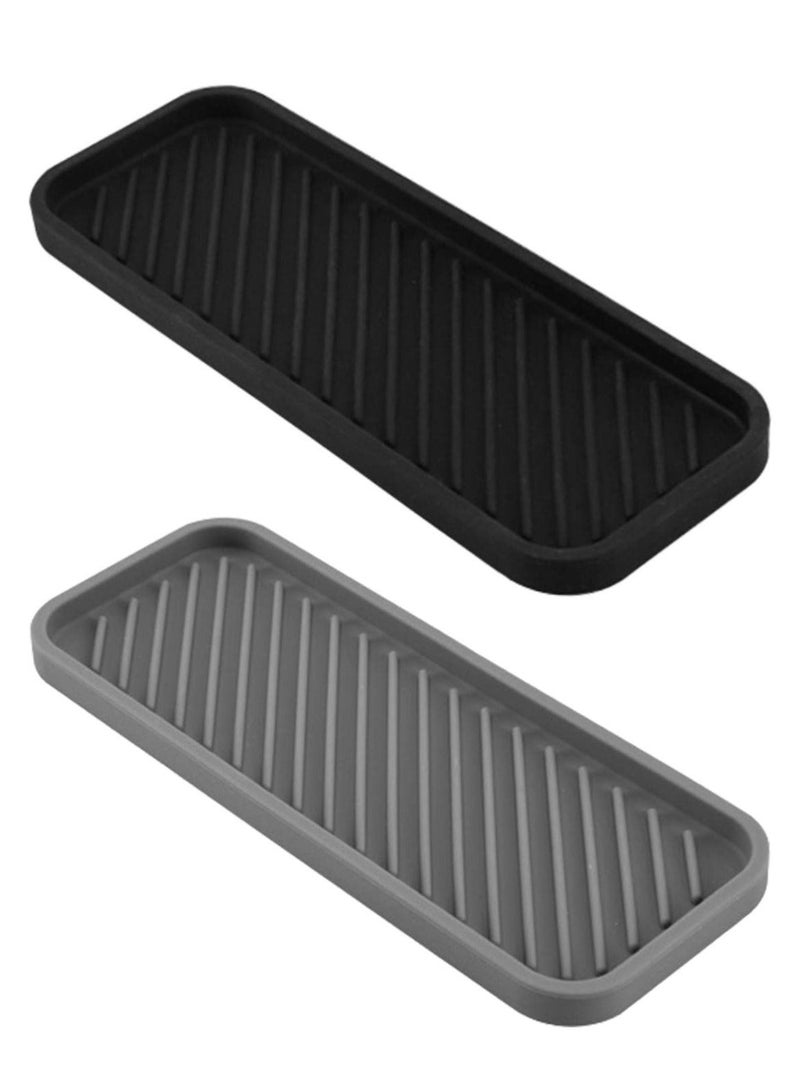 شو وو 2 Pack Silicone Sponge Holder, SYOSI Sink Organiser Tray, Soap and Holder for Kitchen Bathroom Washing Up liquid Storage Tray Mat Handsoap, Dish Brush, Dispenser (Black+Grey) - Image 1