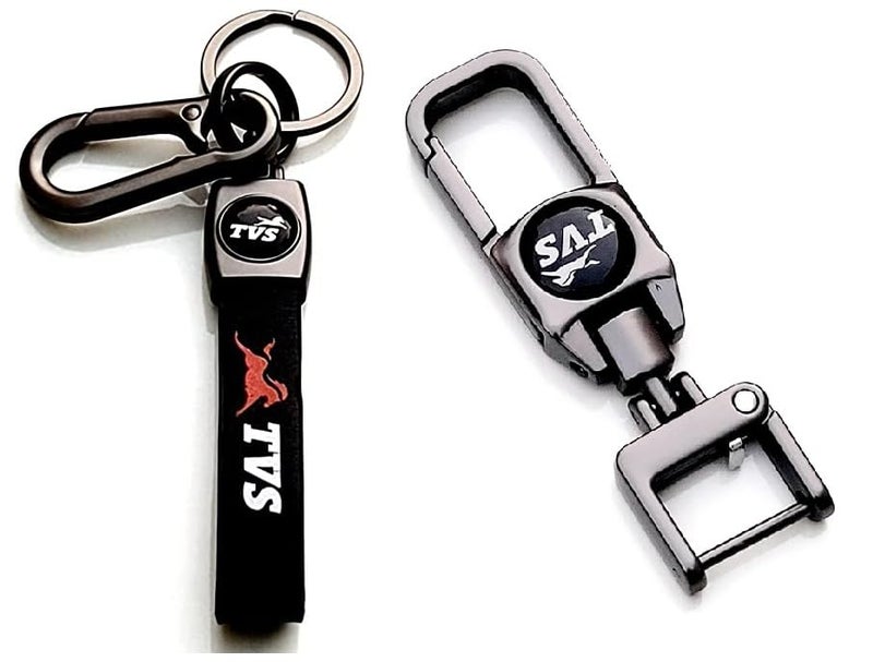 Mistazzo TVS Leather Strap Keychain And Metal Hook Keyring Pack Of 2 Keychains - Image 1
